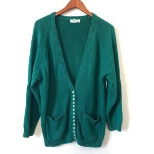 VTG Jamie Scott Knit Cardigan Green V Neck Button Front Womens M Soft Grunge 90s